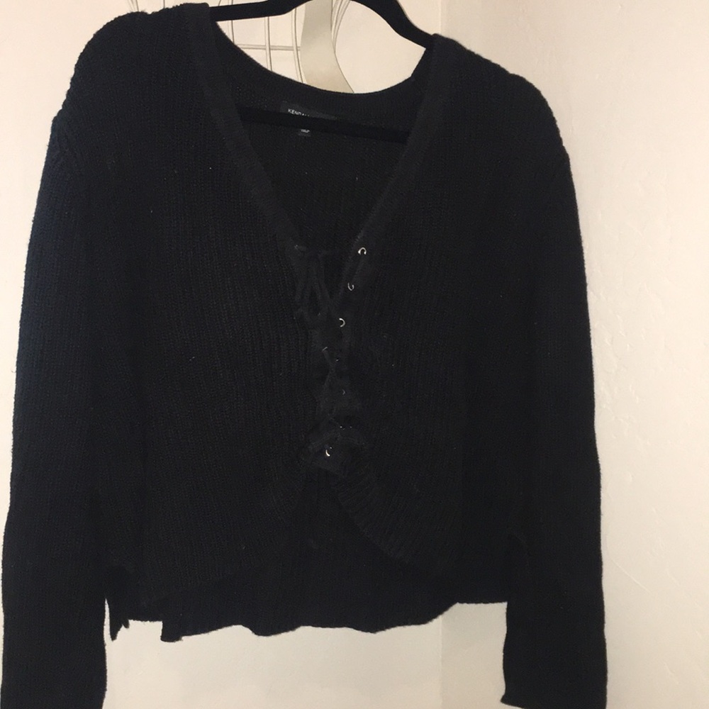 Lace up tie front sweater